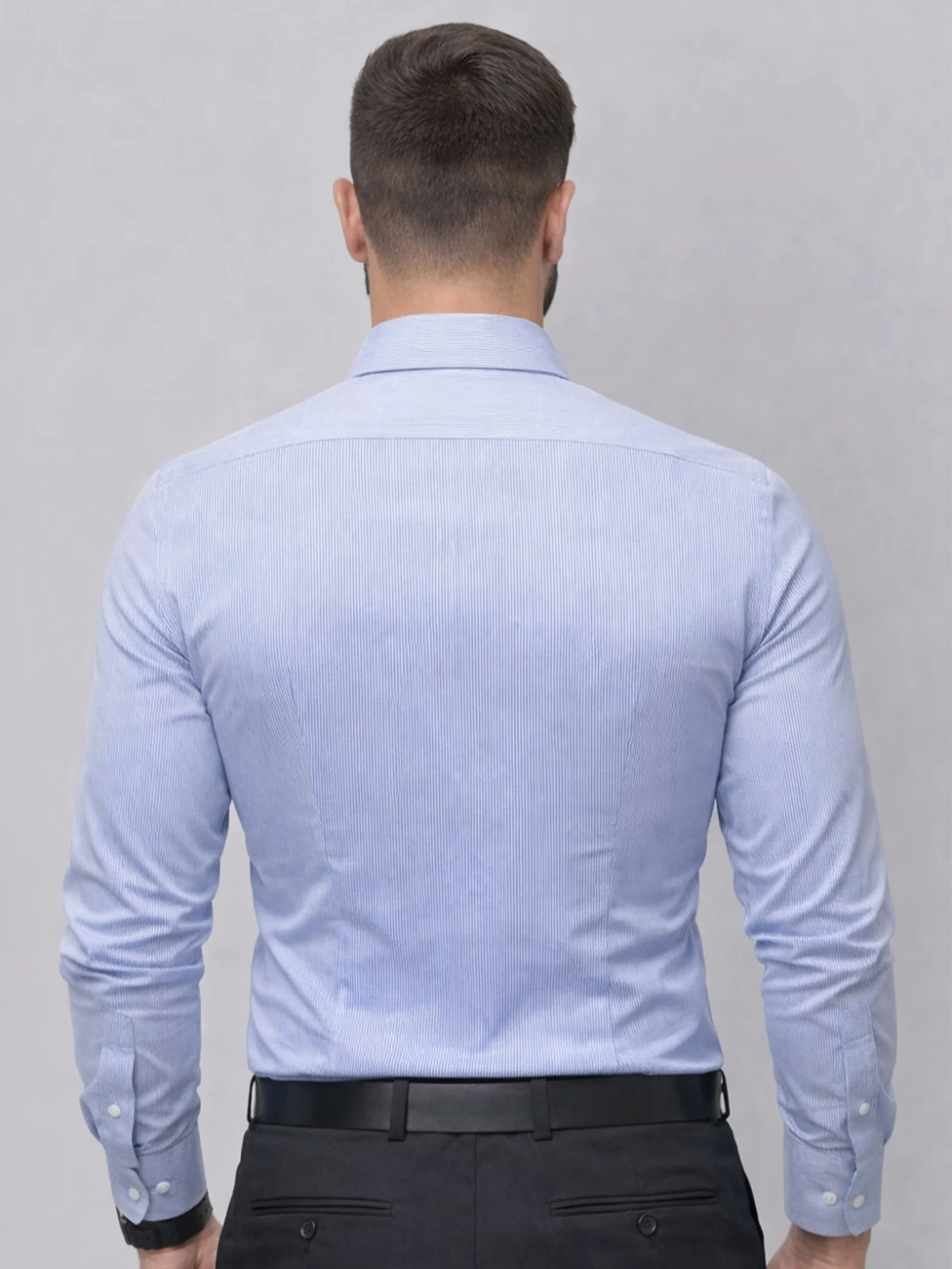 100% Cotton - Stretch Sky Mist with White Stripe Shirt
