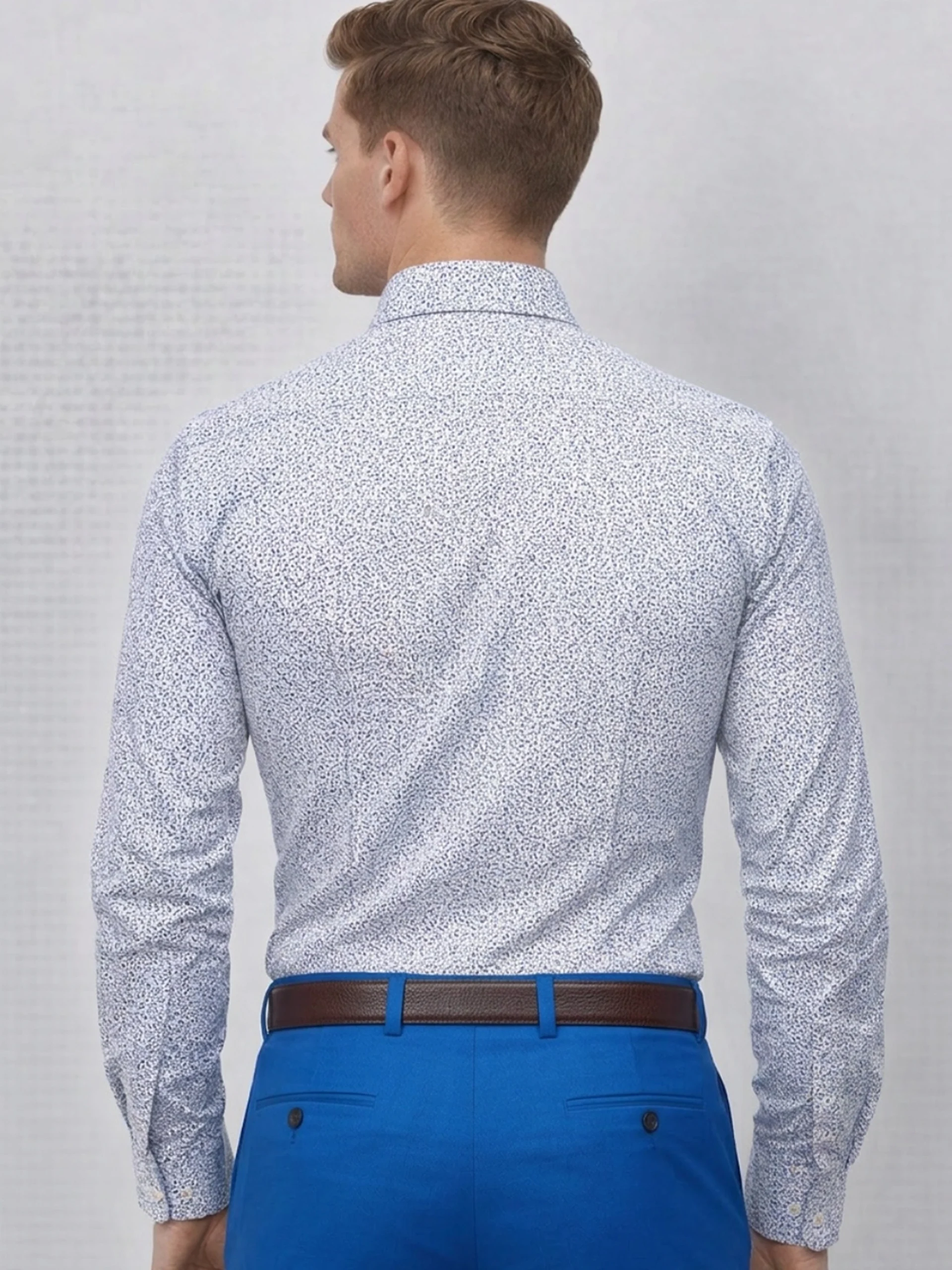 Pure Cotton Micro Blue Floral Shirt - Twill Weave