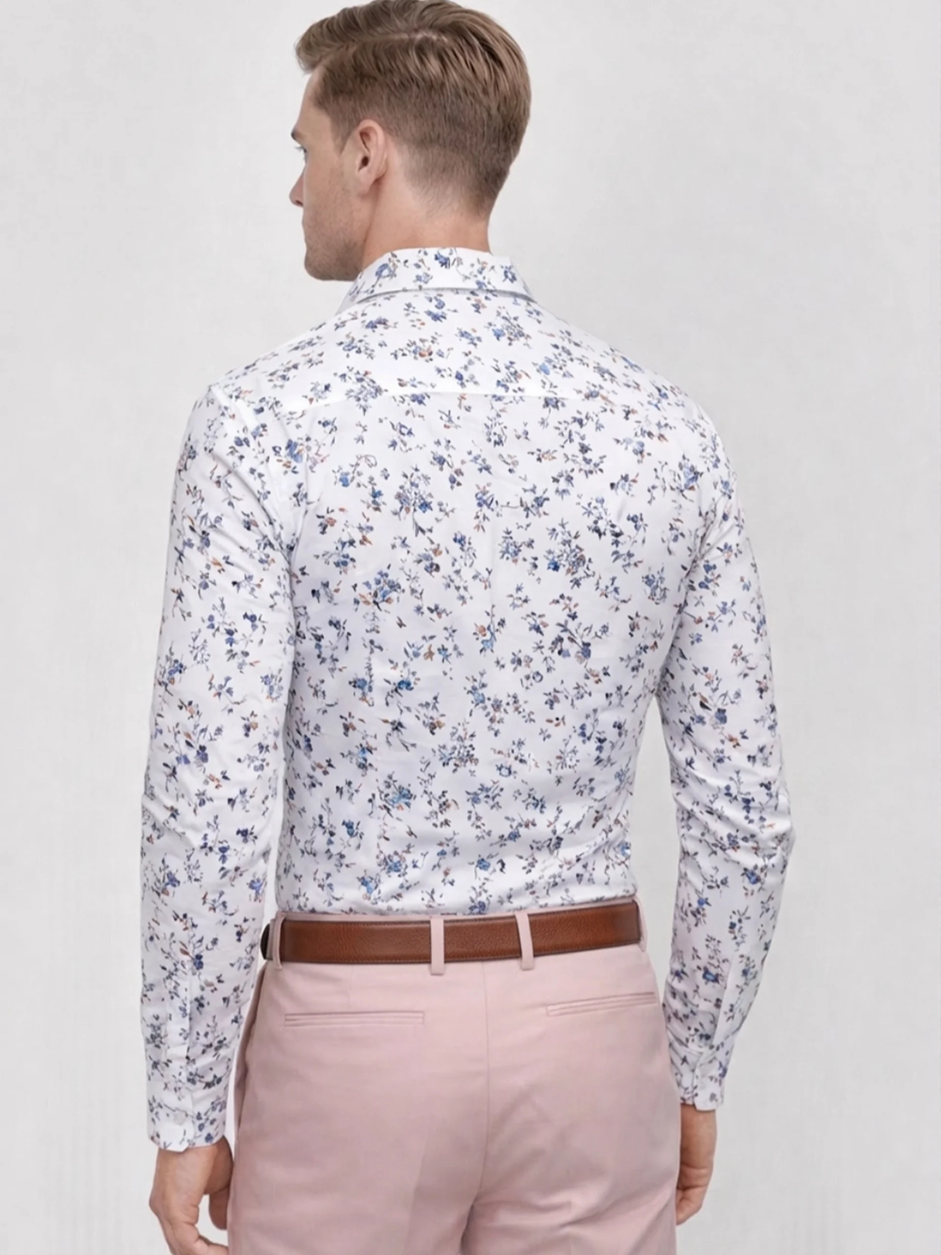 Pure Cotton Peachy Floral Shirt - Twill Weave