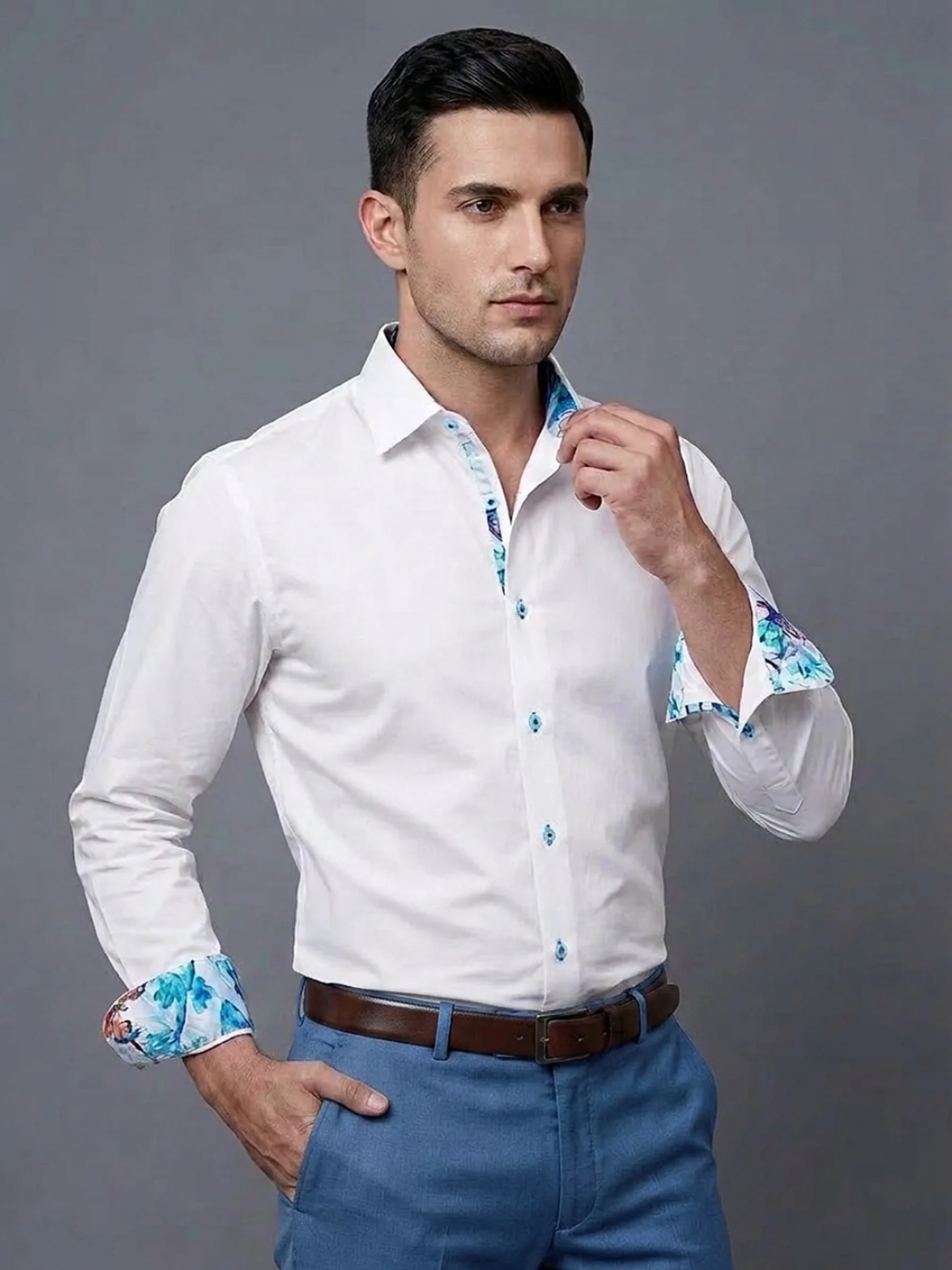 White Shirt with Satin Fabric Blend - Butterflies