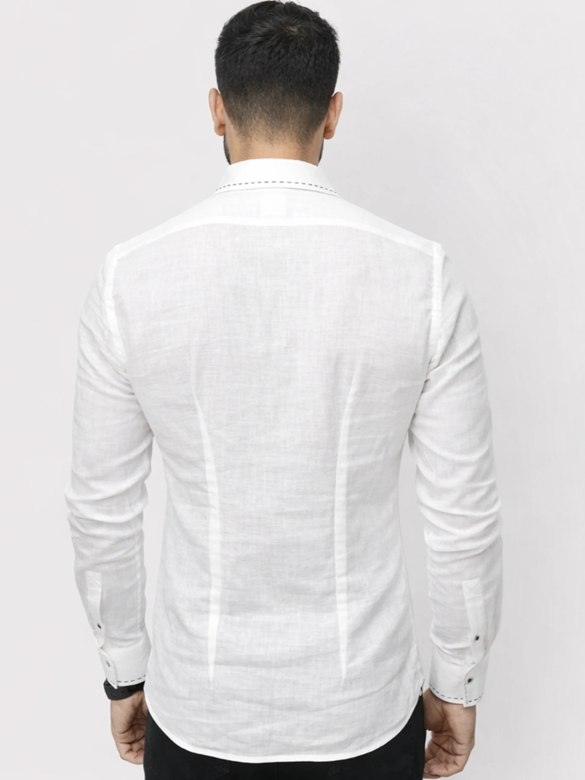 Sustainable - 100% Hemp Plain White Shirt Black Out-stitch