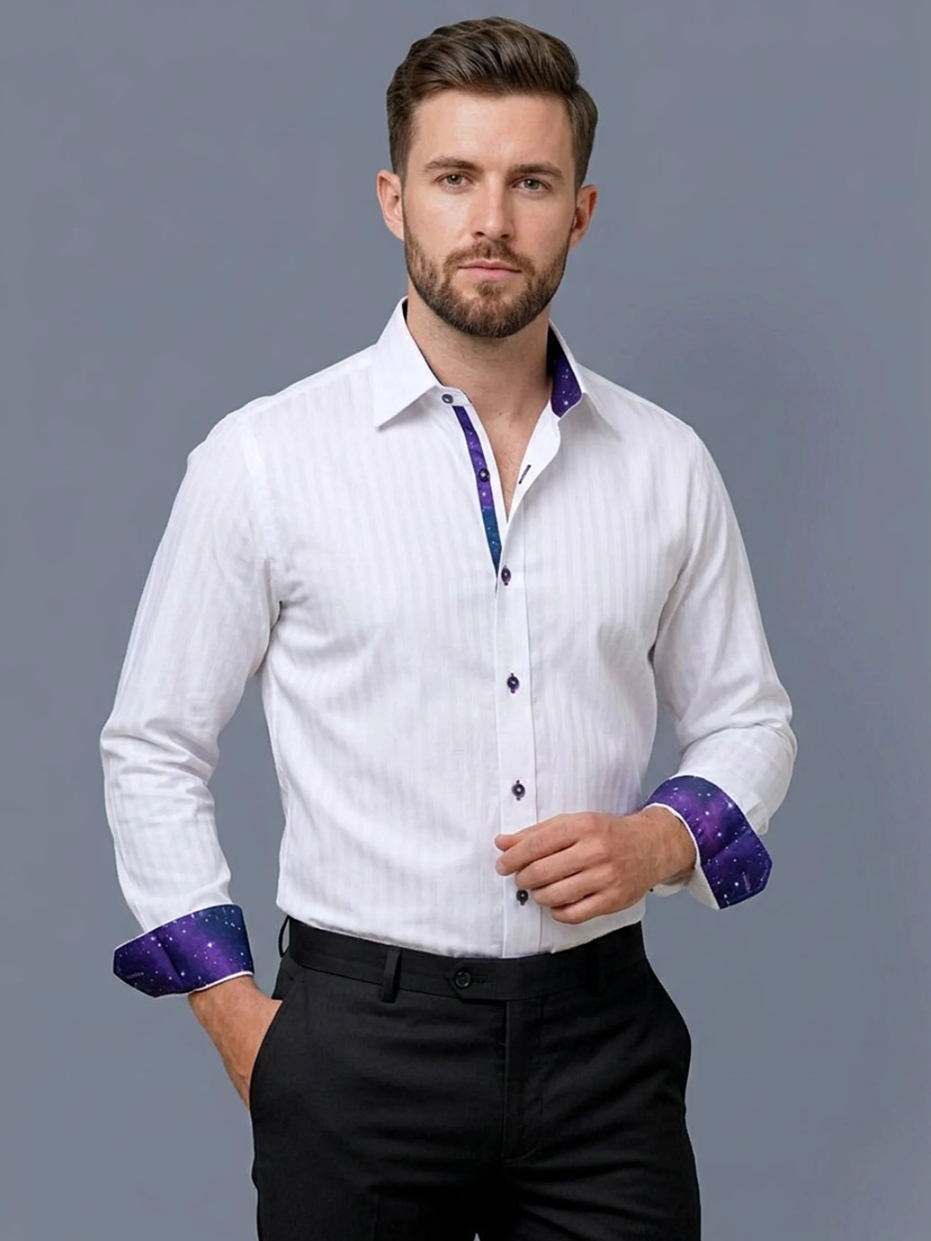 White Shirt with Signature Satin Accent - Midnight